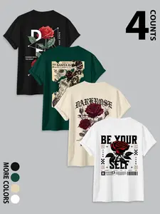 4 Pack Men's Dark Rose Graphic T Shirt, Gothic Back Print Oversized Tee, Dark Aesthetic Streetwear Shirt for Daily, Music Festival, Street Style #springsaledeals2026 #summeroutfits #tiktokshopmademebuyit #gothicfashion