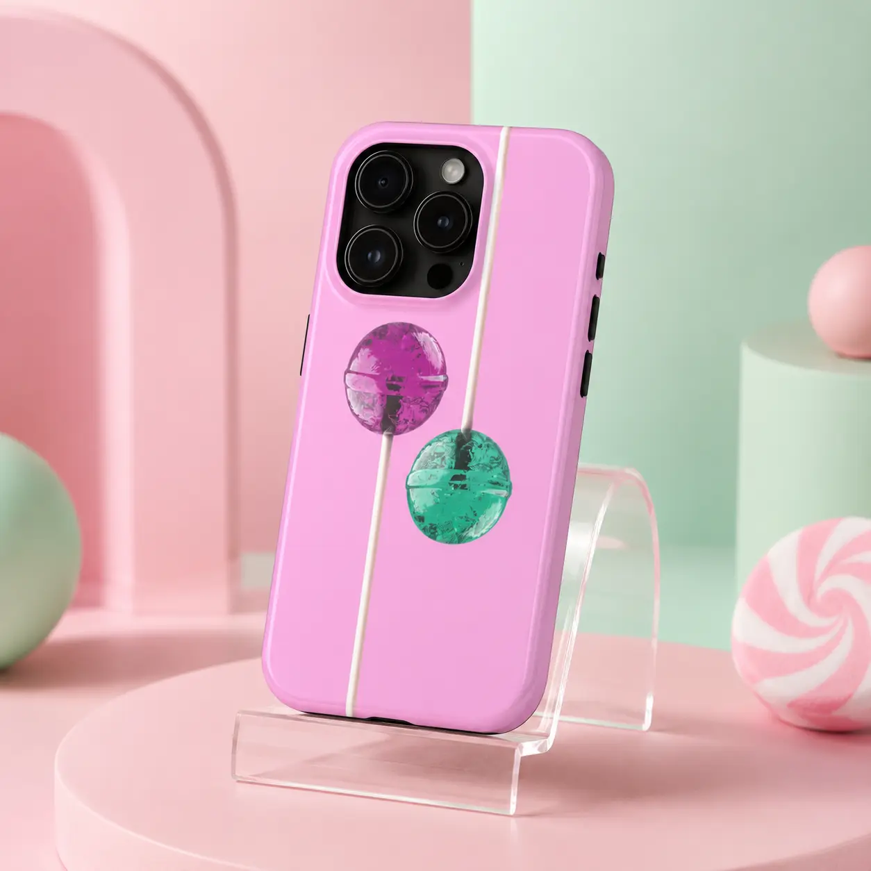 Pink Lollipop Phone Case – Cute Candy Design Protective Case, Sweet Aesthetic Glossy Phone Cover for iPhone