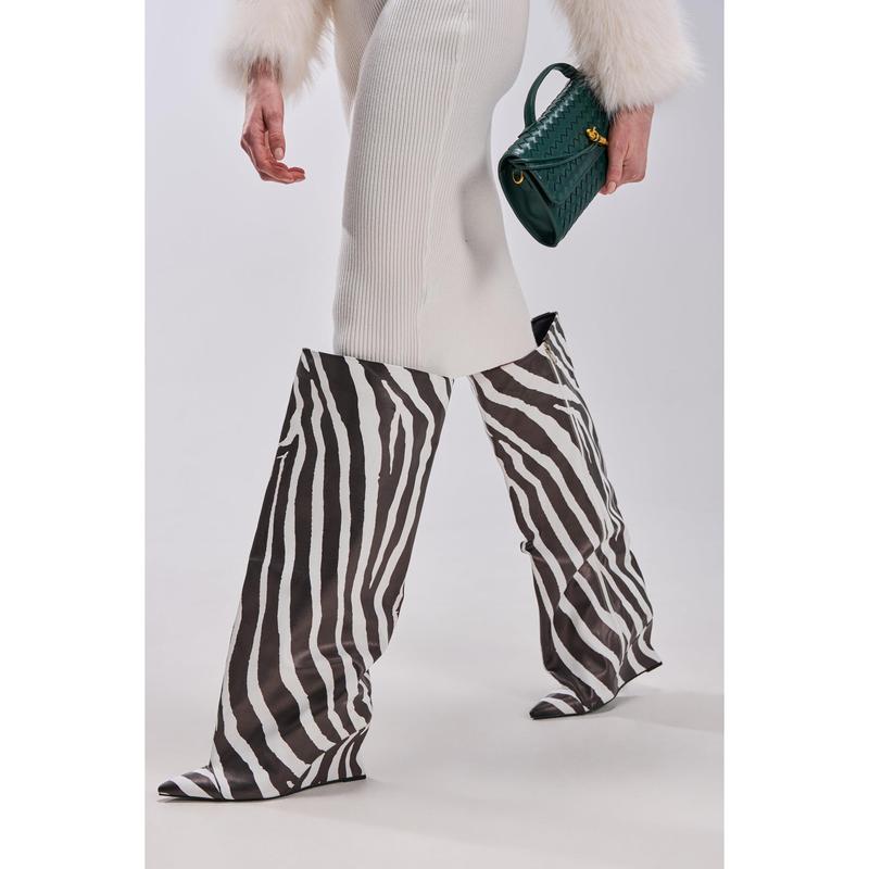 AZALEA WANG KENYA ZEBRA KNEE HIGH WEDGE BOOT