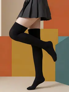 Women's College Style Plain Breathable Over-The-Knee Socks, Casual Fitted Stockings for Spring Summer, All Seasons Wear