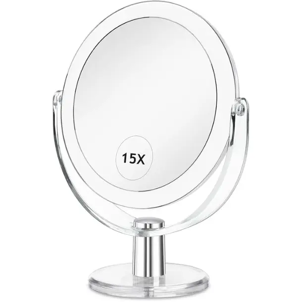 New Deal - Vanity Mirror Makeup Mirror with Stand, 1X/15X Magnification Double Sided 360 Degree Swivel Magnifying Mirror, 6.25 Inch Portable Table Desk Counter  Mirror