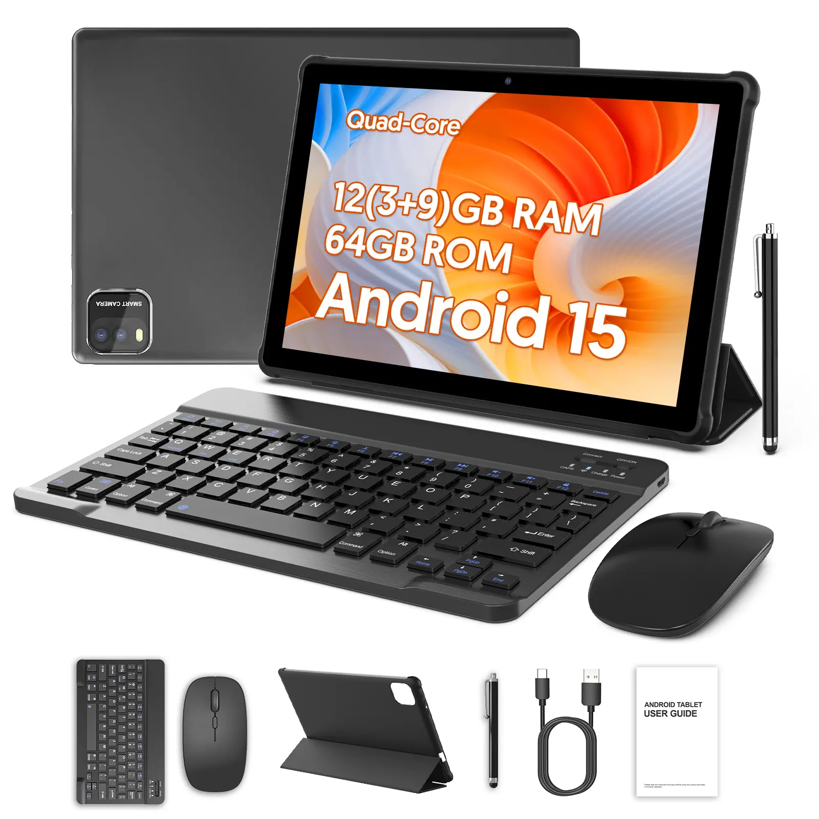 10 Inch Android Tablet PC, Quad-Core Processor, 12gb (3+9) RAM + 64GB ...