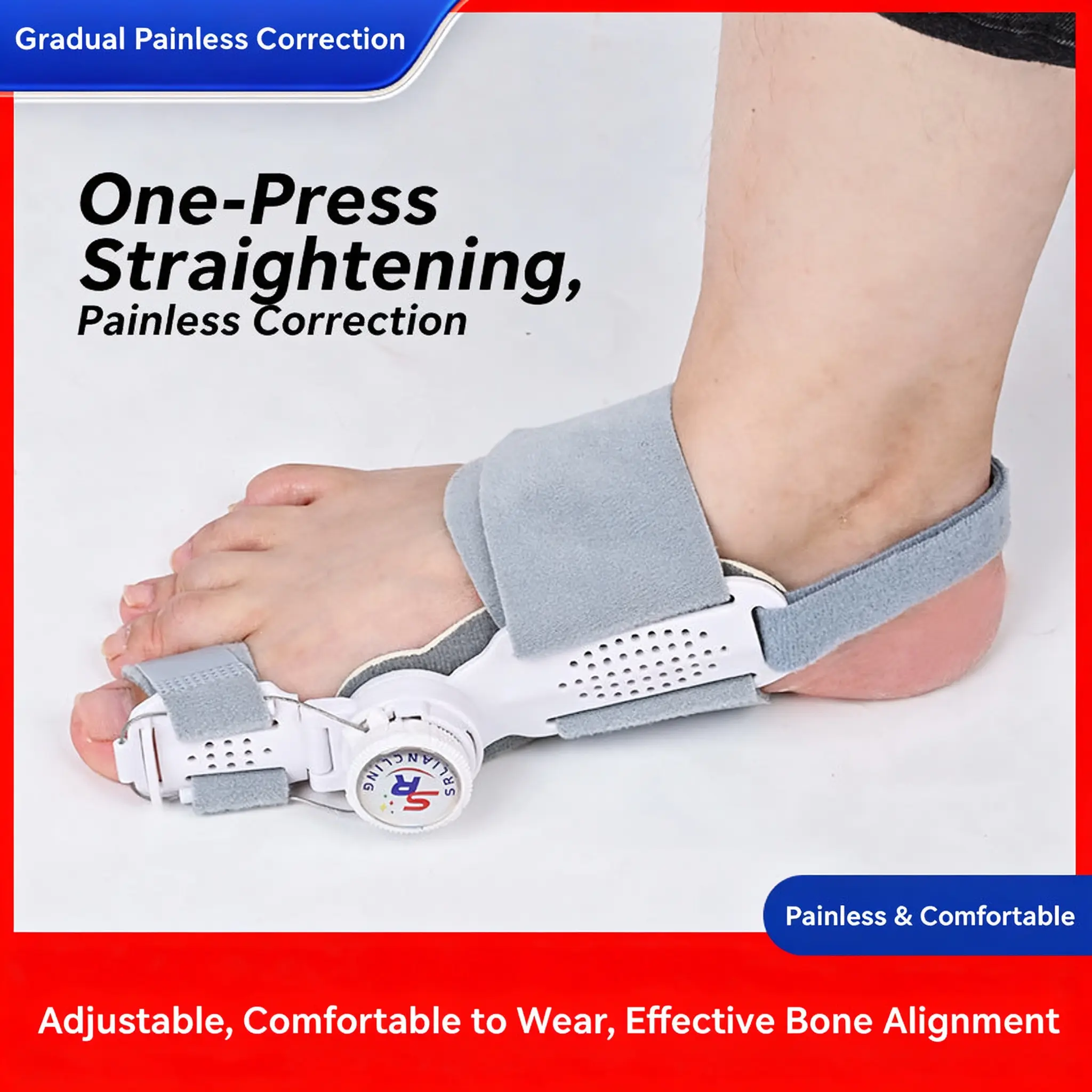 Hinged Bunion Corrector Adjustable Hallux Valgus Corrector Big Toe Straightener with Metal Movable Joint Day Night Wearable Toe Alignment Corrector