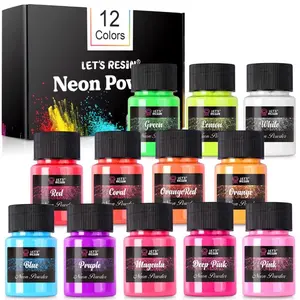 LET'S RESIN 12 Colors Neon Pigment Powder Fluorescent Mica for Epoxy Resin Nail Tumblers Soap Making Slime Candle Painting DIY Crafts 10g/Bottle