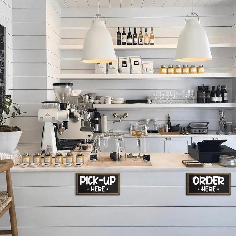 Order and Pick Up Signs - 12x6″ Order Sign for Cafe Bar Restaurant Food Truck, Durable 0.040 Aluminum - Easy to Mount/ 2 Pack Bundle with Rope