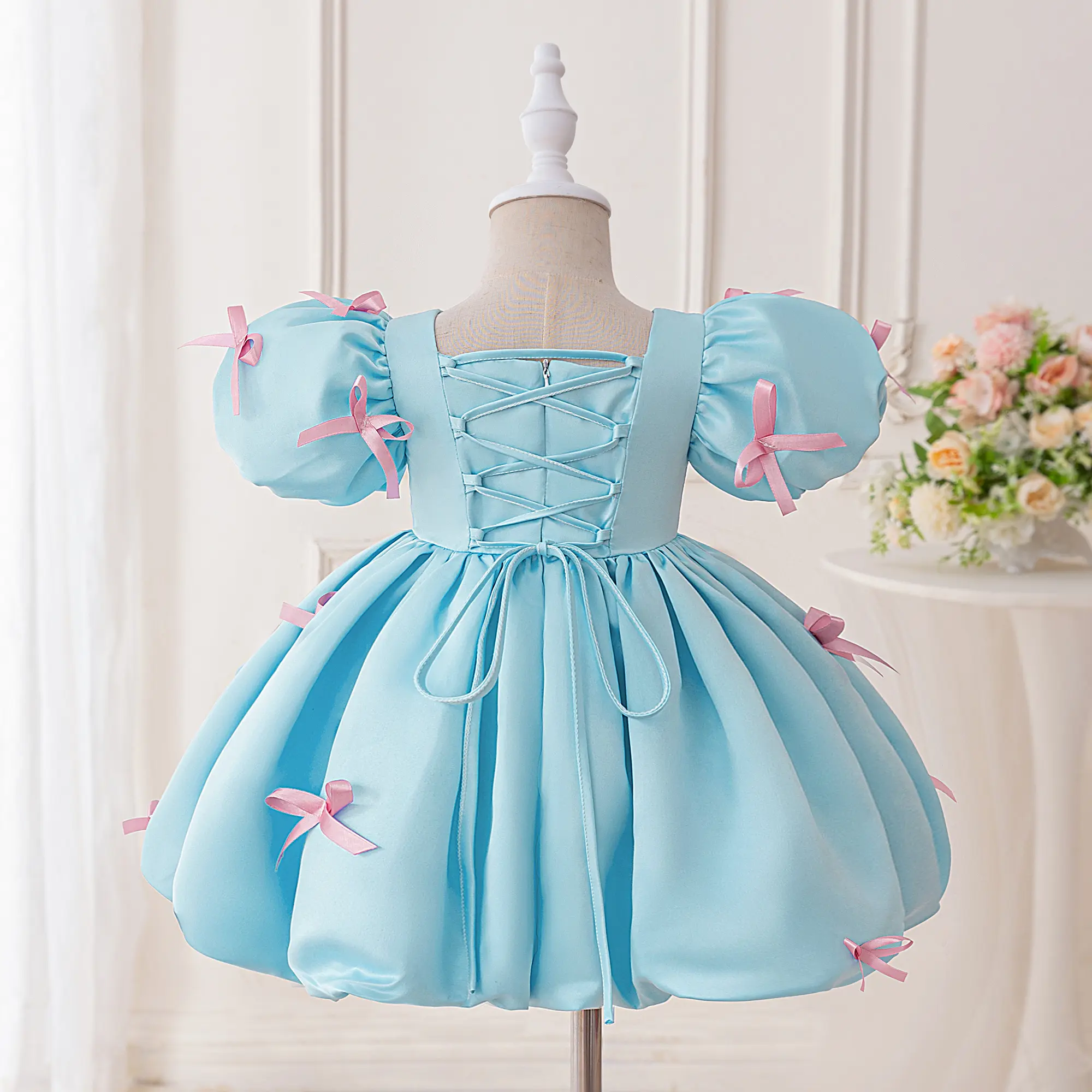 3052 Baby girl sky blue dress pink small bow design dress skirt elegant design suitable for birthday gift birthday party anniversary - TikTok Shop 3052 Baby girl sky blue dress pink small bow design dress skirt elegant design suitable for birthday gift birthday party anniversary - TikTok Shop