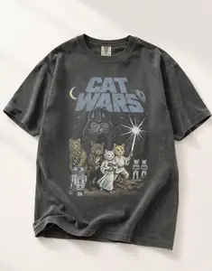 Cat Wars Vintage 90s Graphic Shirt, Retro Space Cat Comfort Colors Tee, Funny Sci-Fi Cat Shirt for Nerdy Cat Lovers