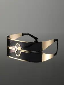 Men's Cyberpunk Metal Frame Decorative Lens Glasses, Chic Y2K Style with Wide Arms for All Seasons, Futuristic Fashion Statement Eyewear