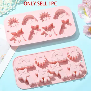 1pc 8-Hole Rainbow Silicone Mold for Plaster, Concrete, Resin Crafts, Handmade Crafts, Handicraft - DIY Unicorn, Star Decorations, Pastel Color Palette, Tabletop Displays and Atmospheric Decor, Crafting Essentials | Durable Silicone Mold