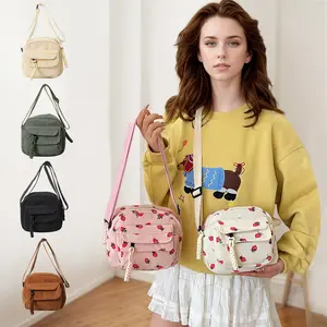 Women's Practical Multi Pocket Corduroy Bag Mini Crossbody Purse Adjustable Strap Shoulder Bag for Daily Outings