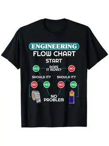 Chemical Engineer Humor Tee - 100% Cotton, Round Neck, Short Sleeve with "Engineering Flow Chart" Print - Casual & Machine Washable - Ideal Gift for Chemical Engineering Students