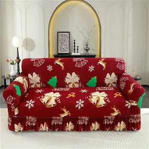 Christmas Sofa Cover, Festive Reindeer & Santa Design, Elastic Dustproof Couch Protector, Sofa Couch Covers, Fits 1-4 Seater Sofas, Easy Washable