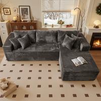 Gray Corduroy Right Chaise NO Ottoman