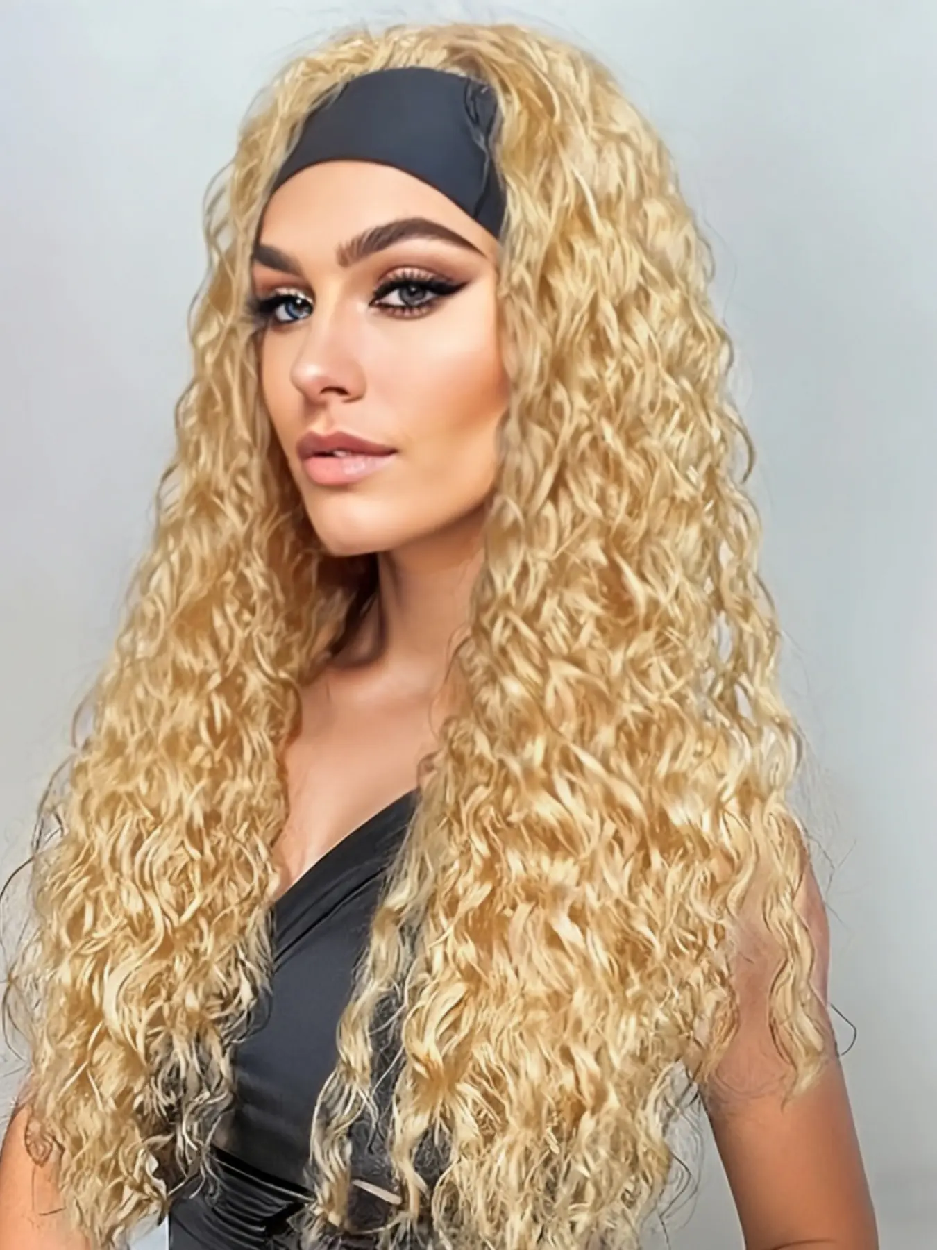 Long Water Wave Headband Synthetic Wavy Curly Wig, Curly Heat Resistant Wig for Women, Daily Use, All Seasons, Long Wigs, Headband Design, Synthetic Curly Hair, Headband Style Wig