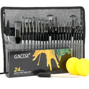 Acrylic Paint Brush Set, 24 Pieces Paint Brushes for Acrylic Painting with Cloth Roll Case and 2 Sponges, Pinceles para Acrilico for Oil Watercolor Gouache