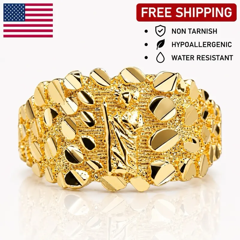 SAN JUDAS 18K GOLD PLATED NUGGET RING NON TARNISH HYPOALLERGENIC FOR MEN AND WOMEN