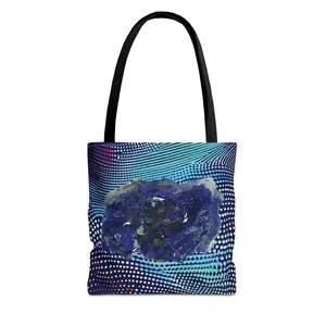 Sapphire Birthstone Crystal Tote Bag, Golden Dot Background, Reusable Shopping, Gift for September and February Birthdays, Crystal Healing
