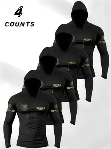 Mexican Theme Print T-Shirt Set, Men's Breathable Sporty Long Sleeve Top, Perfect Blend of Sports and Trendy Fashion, Sports Clothing Set