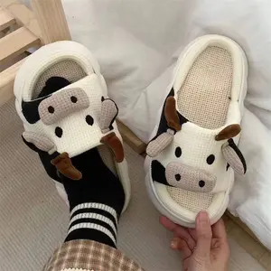 Women's Cute Cow Slippers Comfort Fuzzy Milky Cow Slides Fuzzy Milky Cow Slide Indoor Cozy Cartoon Animal Slipper House Footwear Shoes for Women Men