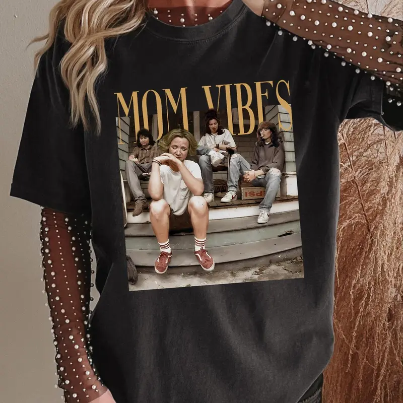 Women's Mom Vibes Round Neck Graphic Tee, Casual Comfy Tee, Fashion Casual Short Sleeve T-shirt for Daily Wear, Ladies Summer Clothes, Casual Chic Top, Top, Streetwear Tshirt, Casual Tee Tops