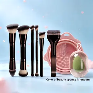 Professional Dual-Ended Makeup Brush Set with Protective Case, Arc Body Brush + Foldable Wash Pad, Smudge-Free Foundation + Detail Makeup Tools