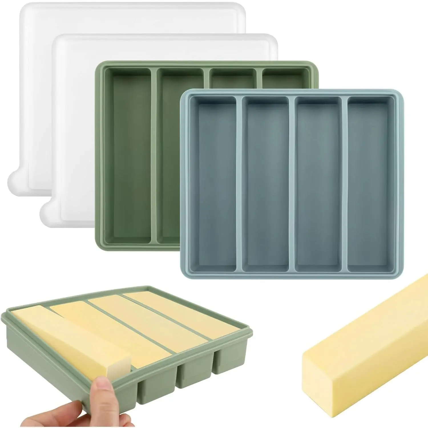 Butter Mold with Lid, Butter Mold for Homemade Butter, Non-Stick Tray Fits Standard Butter Stick Size, Large Cavity, Holds 8 Tablespoons, Stick Container for Energy Bar, Soap Bar, Pack of 2
