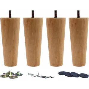 Round Solid Wood Replacement Sofa Couch Chair Ottoman Loveseat Coffee Table Cabinet Furniture Wood Legs(6" Straight Set of 4)