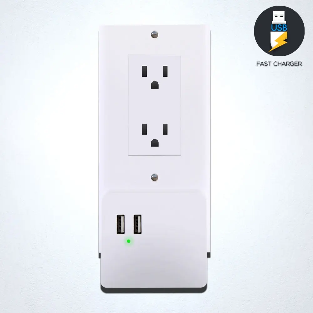 White Fireproof Plastic USB Wall Outlet Cover Plate - 2.1A Dual USB Ports, Universal Safe Charging Adapter, Fits Universal Outlets, Indoor Use, Business-Focused, 6.88in x2.95in x1.27in, Modern, Includes Screws