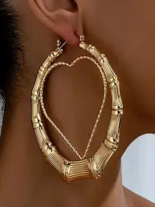 Elegant Heart-Shaped Stainless Steel Earrings, Unique Hollow Design, Perfect for Parties & Daily Wear, Ideal Gift for Mother's Day & Valentine's Day, Hollow Bamboo Earrings