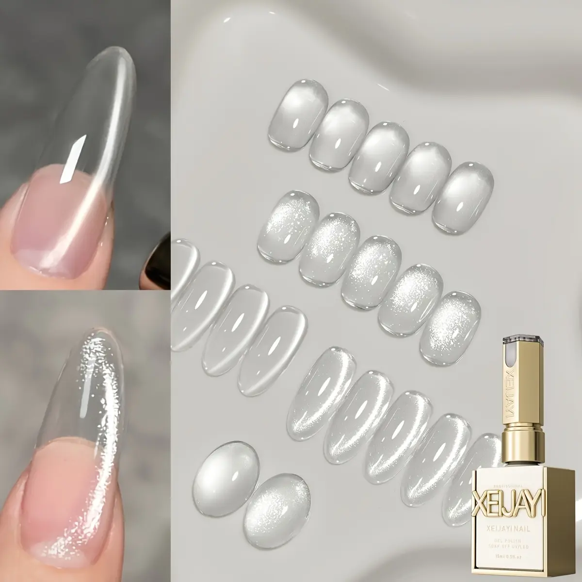XEIJAYI Photo Frame Bottle — Water Bubbles + Ice Crystals — Ultra-Bright Cat Eye Gel Nail Polish, 2-Color Set; Water Bubbles paired with Ice Crystals Magnetic Gel; Shiny Glossy and Durable; Salon-Quality Gel Nail Polish; Women’s Nail Art Tools; Dazzling C