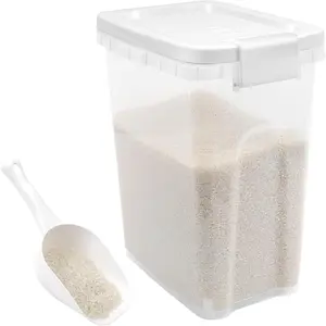 Tight-Lock Rice Container 10-15 Lbs - Airtight Flour Container with Scoop - Food-Grade Plastic Food Storage Container for Cereal, Sugar - Dry Food Dispenser for Kitchen, Pantry Organizers and Storage