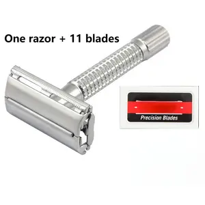 Men's Lightweight T-Shaped Manual Razor, 11 Stainless Steel Blades, Mini Travel Razors, Single Item for Optimal Shaving Experience