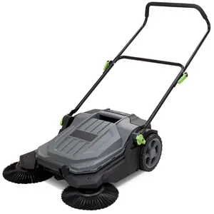 Walk-behind Hand Push Floor Sweeper, 25.6" Sweeping Width Floor Sweeper Manual Non-Electric, 5-Gallon Waste Container, Angle & Height Adjustable Folding Handle for Walkway, Yard, Garage, Patio Large Side Brushes Ergonomic