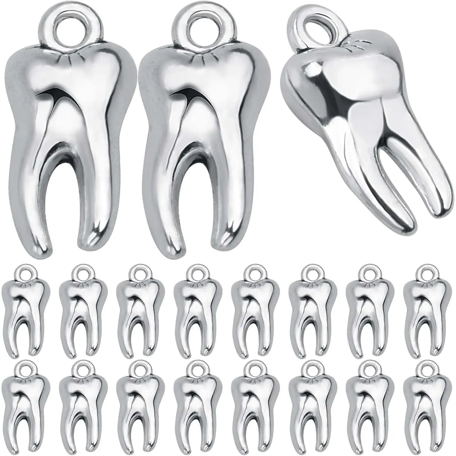 50 Pieces Antique Silver Tooth Pendant Charms Alloy Heathy Teeth Dangle Charms Hanging Ornaments Links for DIY Necklace Bracelet Jewelry Making Supplies