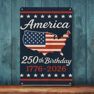 America 250th Map 2D Flat Decorative Signs & Plaques America 250th Anniversary Semiquincentennial Metal Tin Sign 8"X12" - Waterproof,