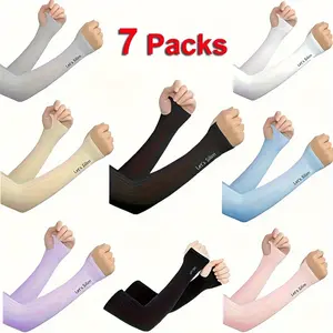7 Pairs Cooling Arm Sleeves - UV Protection, Breathable and Elastic Ice Sleeves, 7 Colors (Black, White, Gray, Dark Blue, Light Purple, Pink, Beige), Suitable for Summer Sun Protection and Fashion