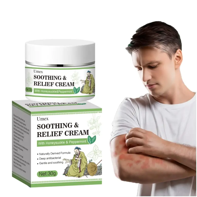 Umex Soothing & Relief Cream with Honeysuckle & Peppermint 30g 100% Natural Plant Extracts Gentle for All Ages Fast Acting Relief for Itching Hydrates Dry Sensitive Skin Therapeutic Treatment for Eczema Psoriasis - Wellness