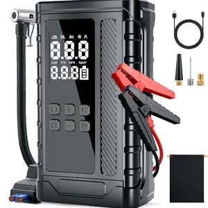 Multifunction mini car air compressor with jump starter, LED light , charging port & emergency kit for car