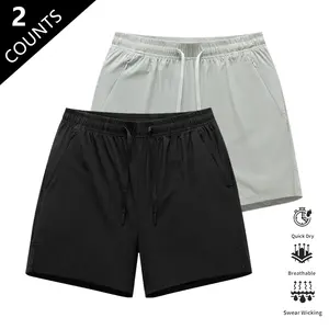 Men’s Quick-Dry Breathable Shorts, 2-Pack – Short Length (14.5 inches), Casual Sporty Style, Wrinkle-Resistant Design, Polyester/Nylon Blend, Solid Color, Lightweight and Breathable, Cooling “Ice Feel” Fabric, Suitable for Running, Soccer, Badminton, Bask