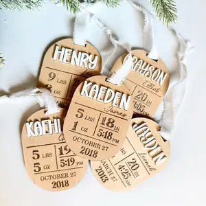 Personalized Birth Stats Ornament with Custom Names and Birth Details for Unique Christmas Decor