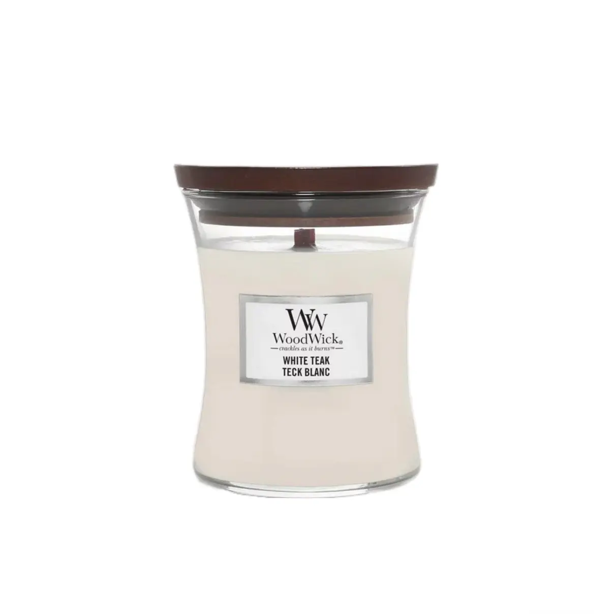 WoodWick Medium Jar Candle - White Teak Scent, Wax Candle with Even Burn, Home Decor Decoration Item for Cozy Room, Aroma Enhancer, Teakwood
