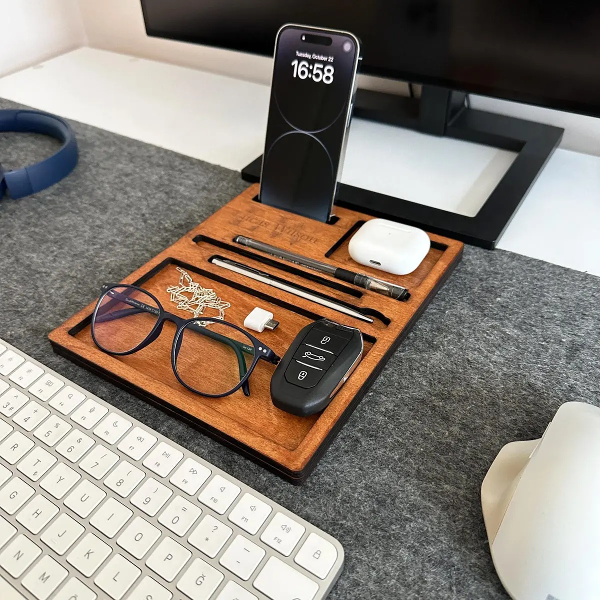 Personalized Wood Desk Organizer For Home Office-Desk Tray Organizer-Catch All Tray Desk Organizer-Desk Organizer Gift-Xmas Gift For Desk