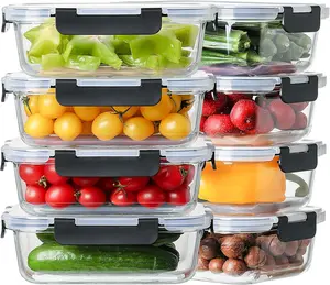 8 Pack 36oz Large Glass Meal Prep Containers with lids, Glass Food Storage Containers with Leak Proof Snap Lock Lids , Airtight Bento lunch Boxes, Kitchen Storage, Oven, Freezer and Dishwasher Safe Utensils