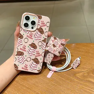 5 Piece Set Christmas Tree Phone Case, Charger Head Cover, Cable Protector, Storage Rope, Anti-Drop Tpu Case for iPhone 6/7/8/x/11/12/13/14/15/16/17 Pro Max