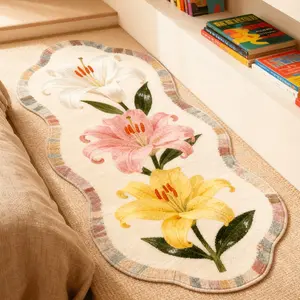 Modern Simple Irregular Three Flower Design Rug, Floral Rugs, Washable Soft Plush Carpet for Living Room Bedroom, Creative Art Decorative Mat