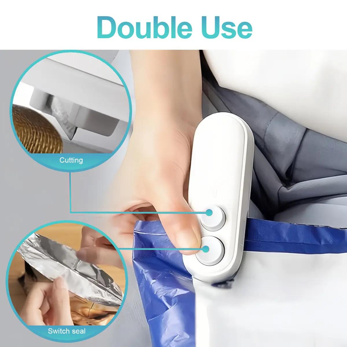 Mini Bag Sealer 2-in-1 with Cutter, Portable Heat Sealer for Food Storage, Keeps Chips Fresh & Airtight, USB Rechargeable Kitchen Gadget