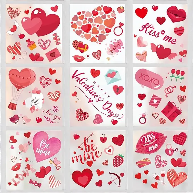 218 Pcs Valentine Window Clings for Glass Windows Heart Window Clings Valentines Day Window Clings Stickers for Valentines Window Decorations