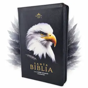 Biblia con Cierre Letra Super Gigante 19 puntos Mediana RV1960 imit piel negro aguila y canto con mensaje indice