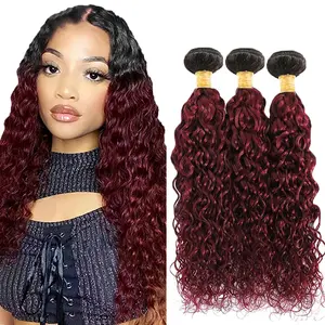 30 32 34 Inch Burgundy Bundle Ombre Water Wave Human Hair Bundles Brazilian Unprocessed Virgin Hair 3 Bundles 99J Bundle Hair Extensions