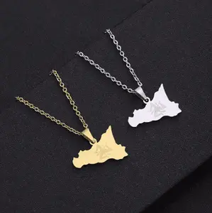 Sicily Map Pendant Necklace – Gold/Silver Stainless Steel | Women’s Ethnic Jewelry Inspired by Italian Heritage